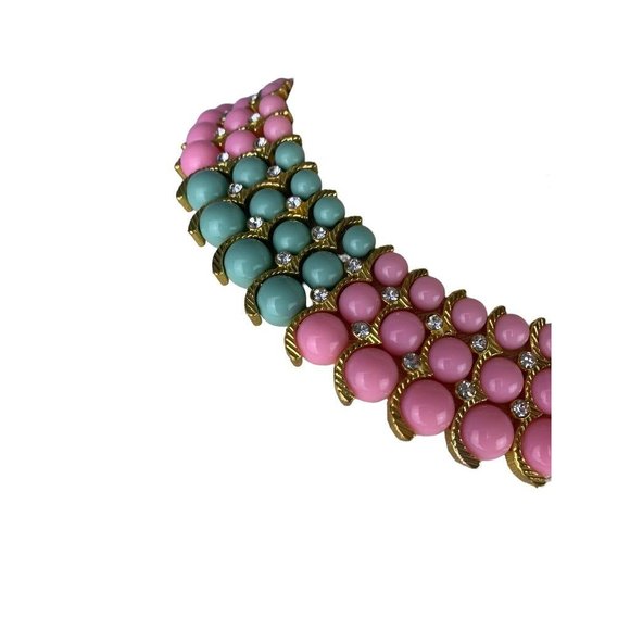 Iman Necklace Statement New Pink Green Adjustable 18"-21" - Picture 4 of 7